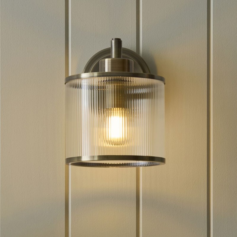 Endon-120144 - Ridgeton - Antique Brass Wall Lamp with Ribbed Glass