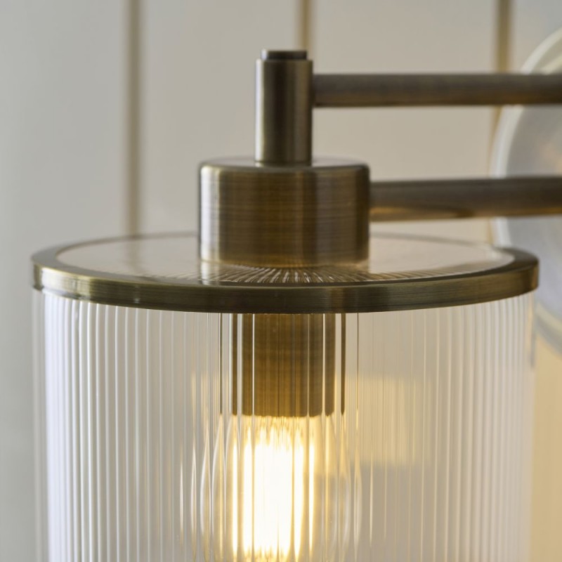 Endon-120144 - Ridgeton - Antique Brass Wall Lamp with Ribbed Glass