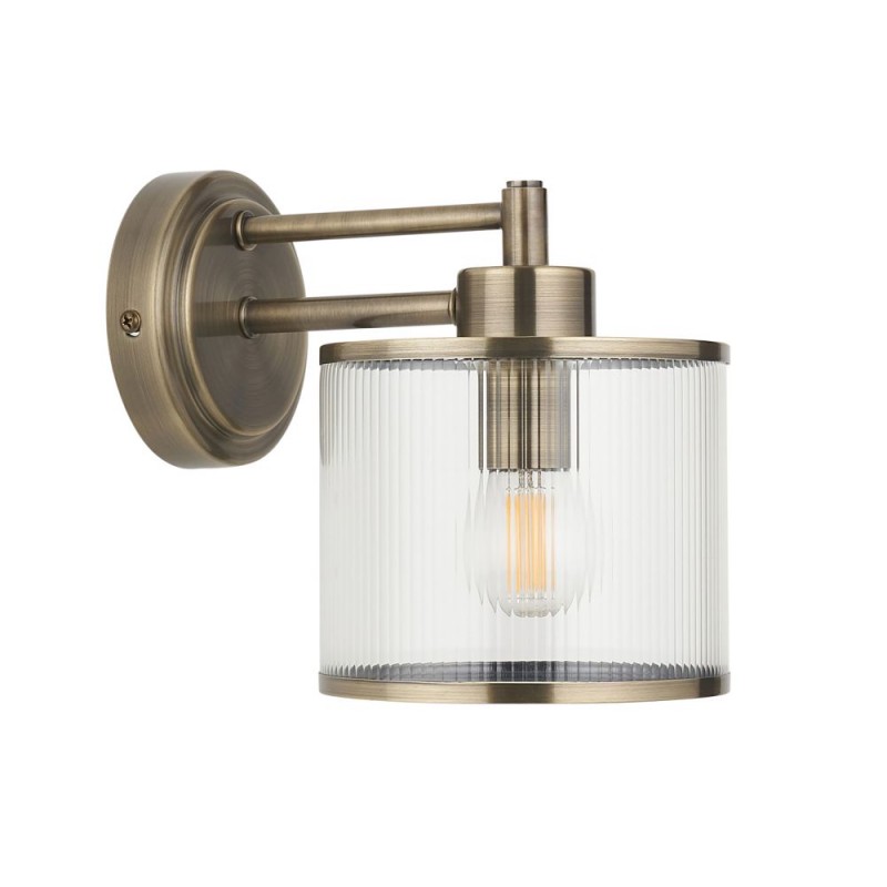 Endon-120144 - Ridgeton - Antique Brass Wall Lamp with Ribbed Glass