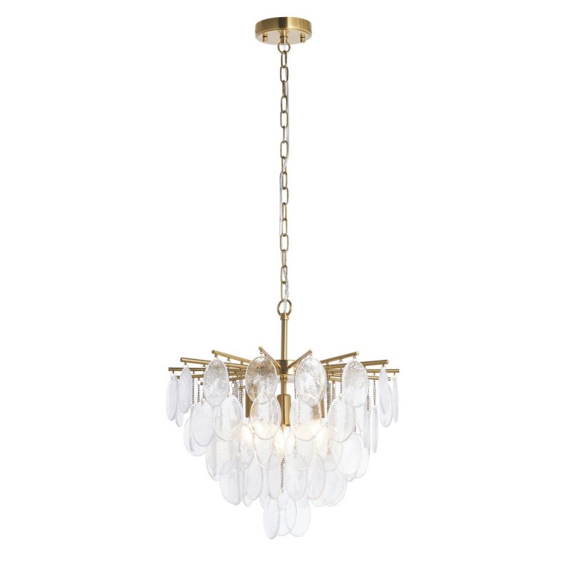 Endon-120226 - Loretta - Brushed Aged Brass 3 Light Centre Fitting with Clear Textured Glass Medallions
