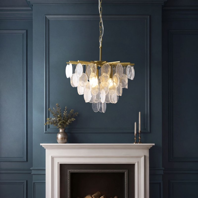Endon-120226 - Loretta - Brushed Aged Brass 3 Light Centre Fitting with Clear Textured Glass Medallions