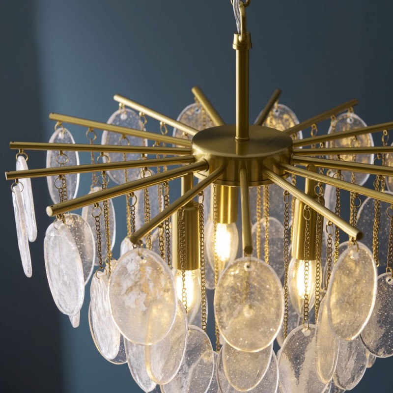 Endon-120226 - Loretta - Brushed Aged Brass 3 Light Centre Fitting with Clear Textured Glass Medallions