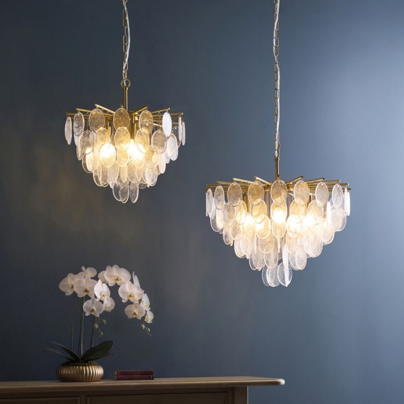 Endon-120226 - Loretta - Brushed Aged Brass 3 Light Centre Fitting with Clear Textured Glass Medallions