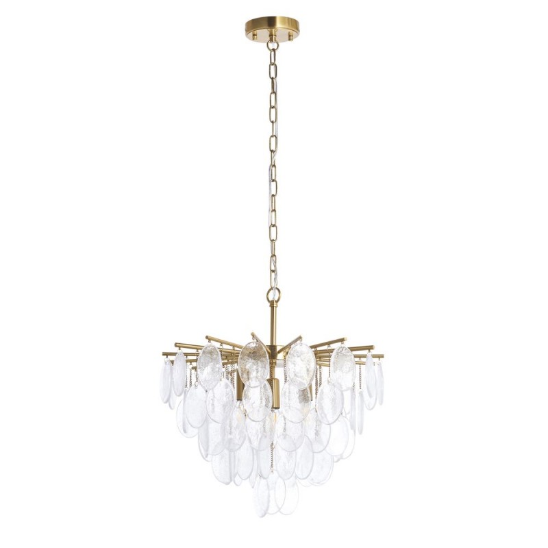 Endon-120226 - Loretta - Brushed Aged Brass 3 Light Centre Fitting with Clear Textured Glass Medallions