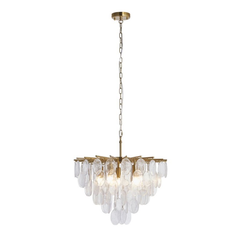 Endon-120227 - Loretta - Brushed Aged Brass 5 Light Centre Fitting with Clear Textured Glass Medallions