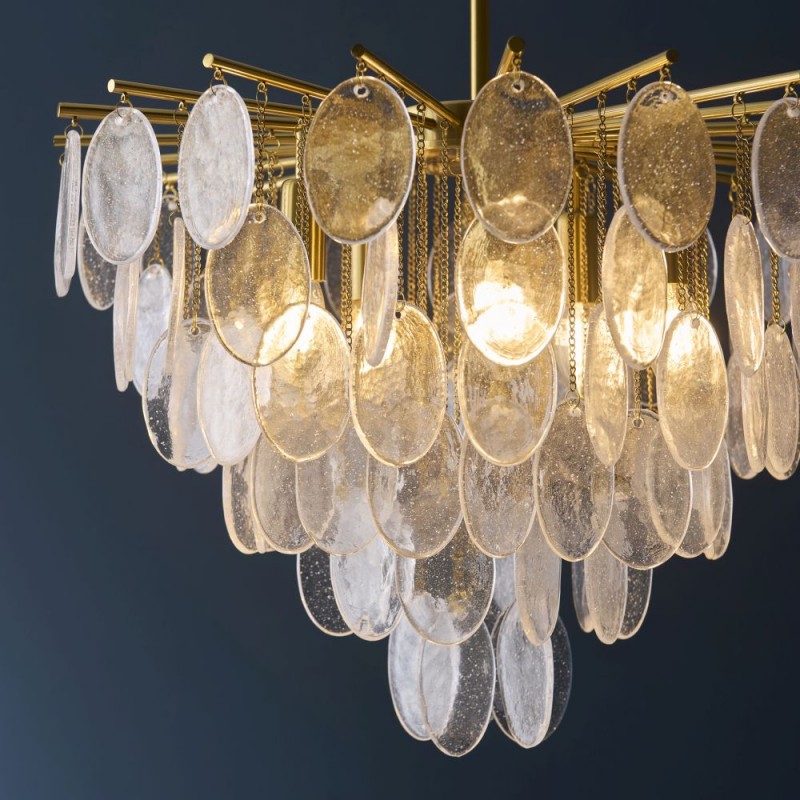 Endon-120227 - Loretta - Brushed Aged Brass 5 Light Centre Fitting with Clear Textured Glass Medallions