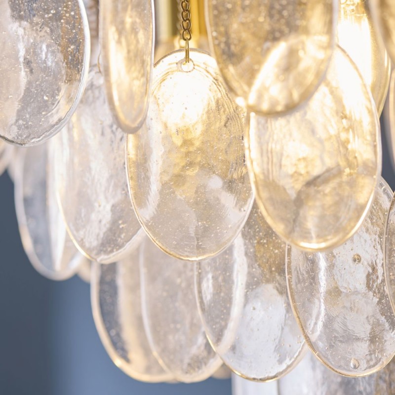 Endon-120227 - Loretta - Brushed Aged Brass 5 Light Centre Fitting with Clear Textured Glass Medallions
