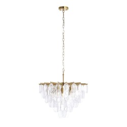 Loretta - Brushed Aged Brass 5 Light Centre Fitting with Clear Textured Glass Medallions