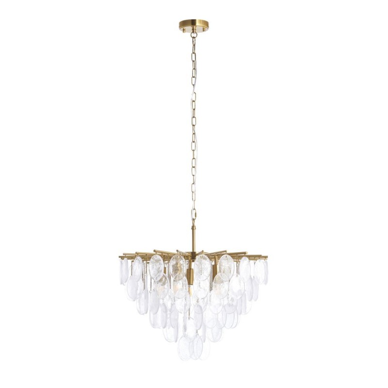 Endon-120227 - Loretta - Brushed Aged Brass 5 Light Centre Fitting with Clear Textured Glass Medallions