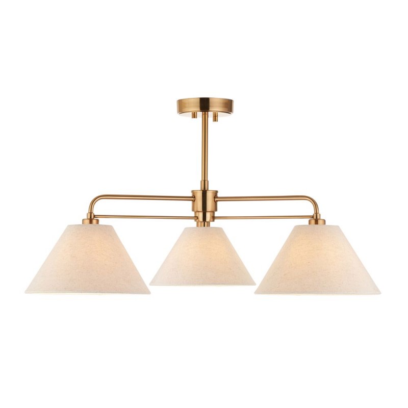Endon-120303 - Wallbridge - Brushed Aged Brass 3 Light Semi Flush with Natural Linen Shades