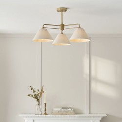 Wallbridge - Brushed Aged Brass 3 Light Semi Flush with Natural Linen Shades