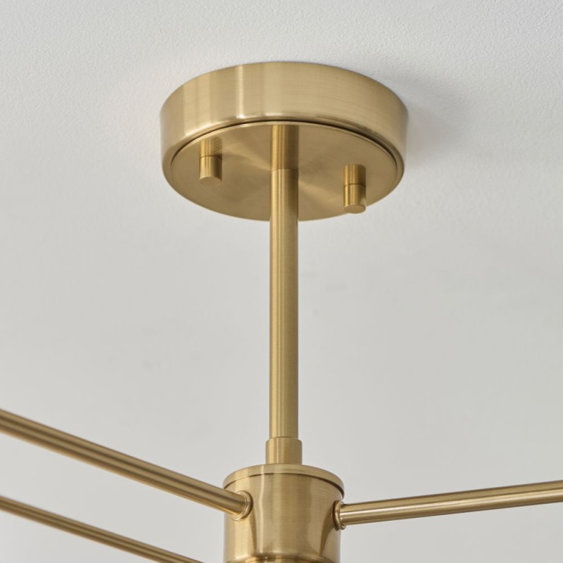 Endon-120303 - Wallbridge - Brushed Aged Brass 3 Light Semi Flush with Natural Linen Shades
