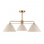 Wallbridge - Brushed Aged Brass 3 Light Semi Flush with Natural Linen Shades