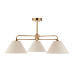 Wallbridge - Brushed Aged Brass 3 Light Semi Flush with Natural Linen Shades
