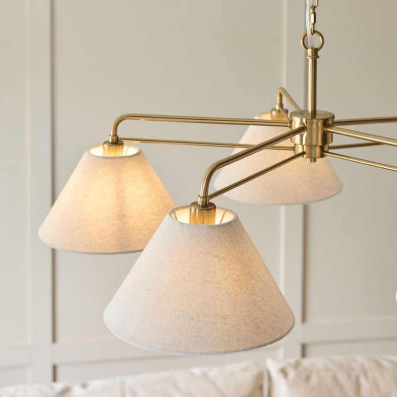 Endon-120304 - Wallbridge - Brushed Aged Brass 5 Light Centre Fitting with Natural Linen Shades