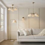 Wallbridge - Brushed Aged Brass 5 Light Centre Fitting with Natural Linen Shades