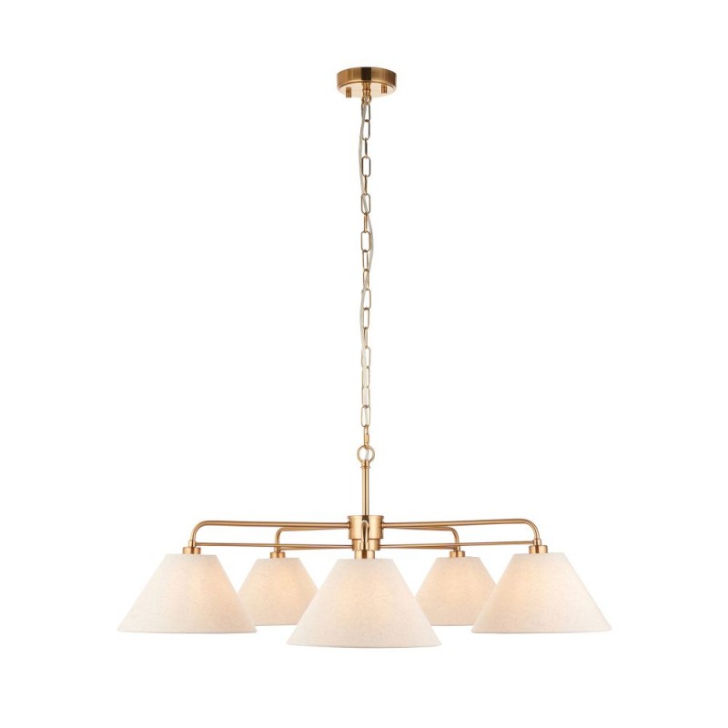 Endon-120304 - Wallbridge - Brushed Aged Brass 5 Light Centre Fitting with Natural Linen Shades