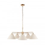 Wallbridge - Brushed Aged Brass 5 Light Centre Fitting with Natural Linen Shades