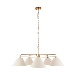 Wallbridge - Brushed Aged Brass 5 Light Centre Fitting with Natural Linen Shades