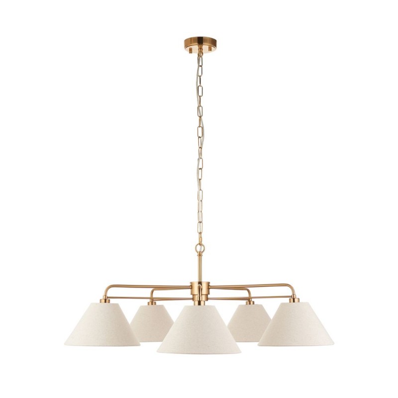 Endon-120304 - Wallbridge - Brushed Aged Brass 5 Light Centre Fitting with Natural Linen Shades