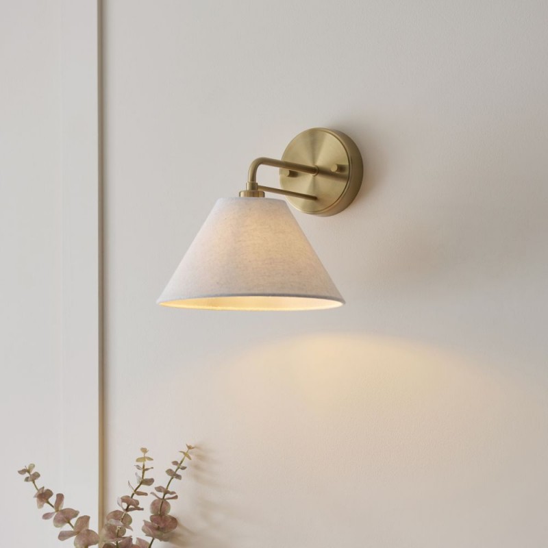 Endon-120306 - Wallbridge - Brushed Aged Brass Wall Lamp with Natural Linen Shade