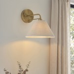 Wallbridge - Brushed Aged Brass Wall Lamp with Natural Linen Shade