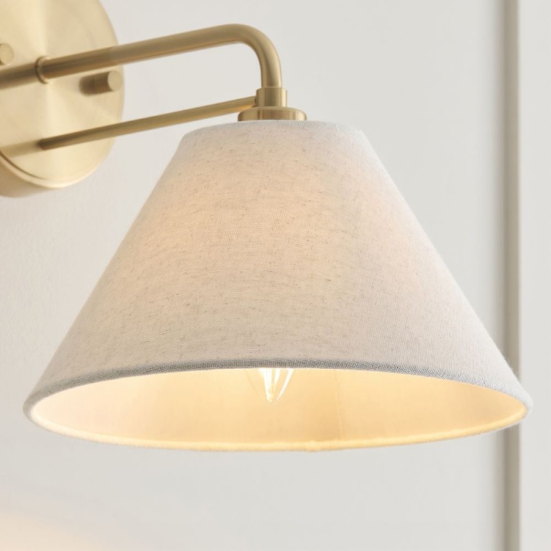 Endon-120306 - Wallbridge - Brushed Aged Brass Wall Lamp with Natural Linen Shade