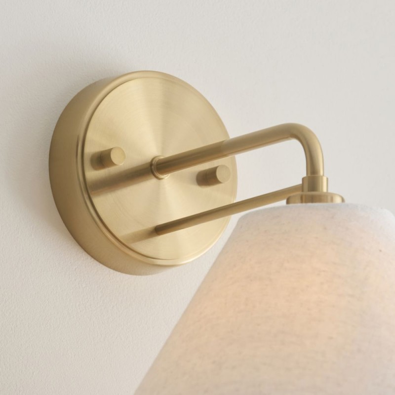 Endon-120306 - Wallbridge - Brushed Aged Brass Wall Lamp with Natural Linen Shade
