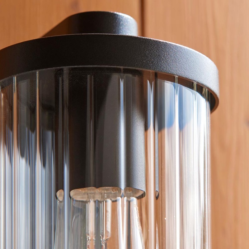 - Newcombe - Matt Black PIR Wall Lamp with Clear Ribbed Glass IP 44 Endon-120537 - Newcombe - Matt Black PIR Wall Lamp with Clear Ribbed Glass IP 44