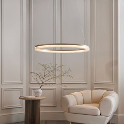 Meribel - Brushed Gold LED Pendant with Opal Ribbed Difuser Meribel - Brushed Gold LED Pendant with Opal Ribbed Difuser