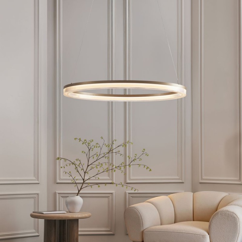 - Meribel - Brushed Gold LED Pendant with Opal Ribbed Difuser Ambience-120549 - Meribel - Brushed Gold LED Pendant with Opal Ribbed Difuser