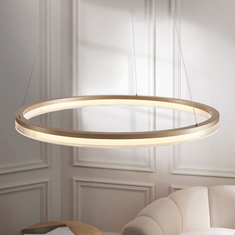 - Meribel - Brushed Gold LED Pendant with Opal Ribbed Difuser Ambience-120549 - Meribel - Brushed Gold LED Pendant with Opal Ribbed Difuser