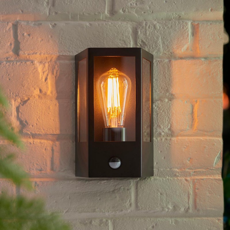 - Huntington - Matt Black Lantern Wall Lamp with Sensor IP44 Endon-120552 - Huntington - Matt Black Lantern Wall Lamp with Sensor IP44