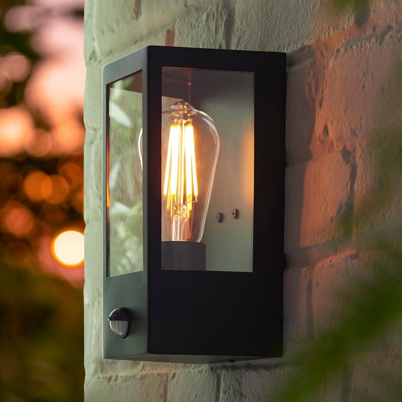 - Huntington - Matt Black Lantern Wall Lamp with Sensor IP44 Endon-120552 - Huntington - Matt Black Lantern Wall Lamp with Sensor IP44