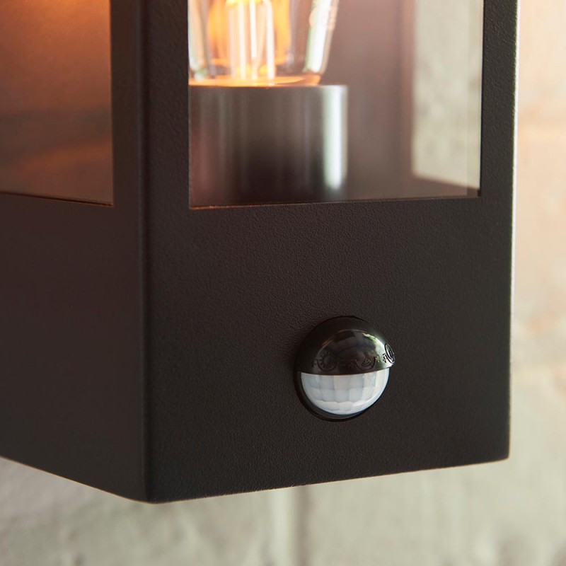 - Huntington - Matt Black Lantern Wall Lamp with Sensor IP44 Endon-120552 - Huntington - Matt Black Lantern Wall Lamp with Sensor IP44