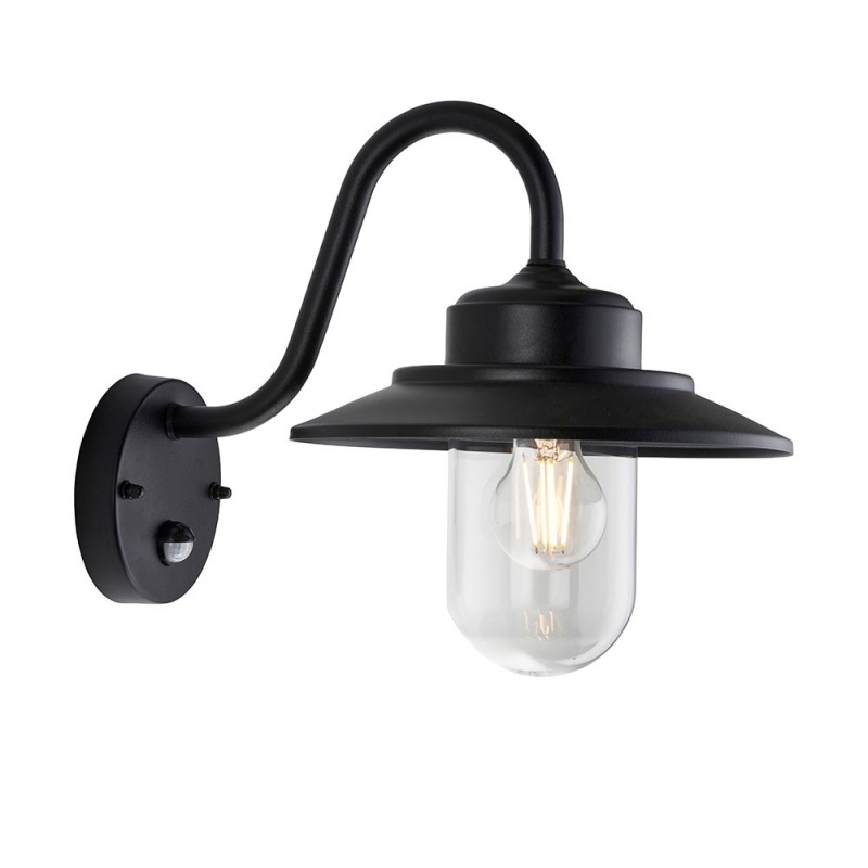 - Thornton - Matt Black PIR Wall Lamp with Clear Glass Endon-120556 - Thornton - Matt Black PIR Wall Lamp with Clear Glass