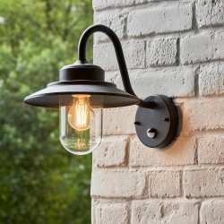 Thornton - Matt Black PIR Wall Lamp with Clear Glass