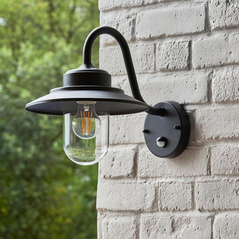 - Thornton - Matt Black PIR Wall Lamp with Clear Glass Endon-120556 - Thornton - Matt Black PIR Wall Lamp with Clear Glass