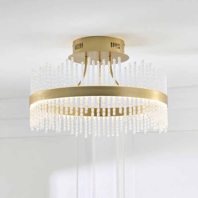Ambience-120563 - Cortez - Brushed Gold LED Semi Flush with Twisted Glass Rods