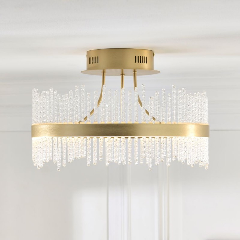 Ambience-120563 - Cortez - Brushed Gold LED Semi Flush with Twisted Glass Rods