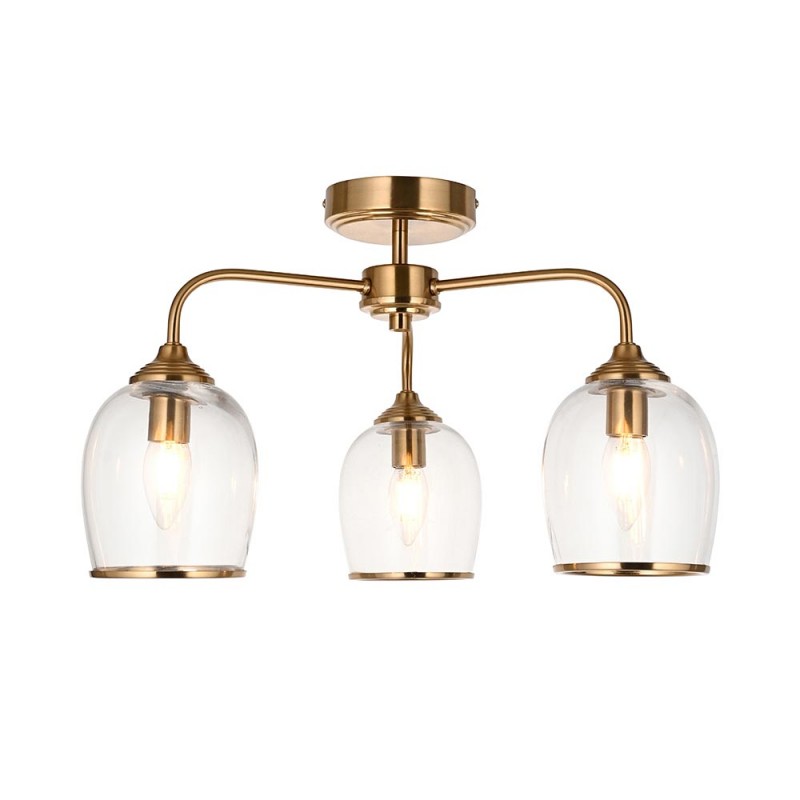 - Ashcroft - Brushed Aged Brass 3 Light Semi Flush with Clear Glass Endon-120616 - Ashcroft - Brushed Aged Brass 3 Light Semi Flush with Clear Glass