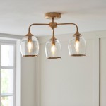 Ashcroft - Brushed Aged Brass 3 Light Semi Flush with Clear Glass Ashcroft - Brushed Aged Brass 3 Light Semi Flush with Clear Glass