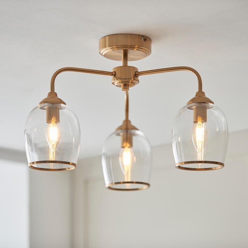 - Ashcroft - Brushed Aged Brass 3 Light Semi Flush with Clear Glass Endon-120616 - Ashcroft - Brushed Aged Brass 3 Light Semi Flush with Clear Glass