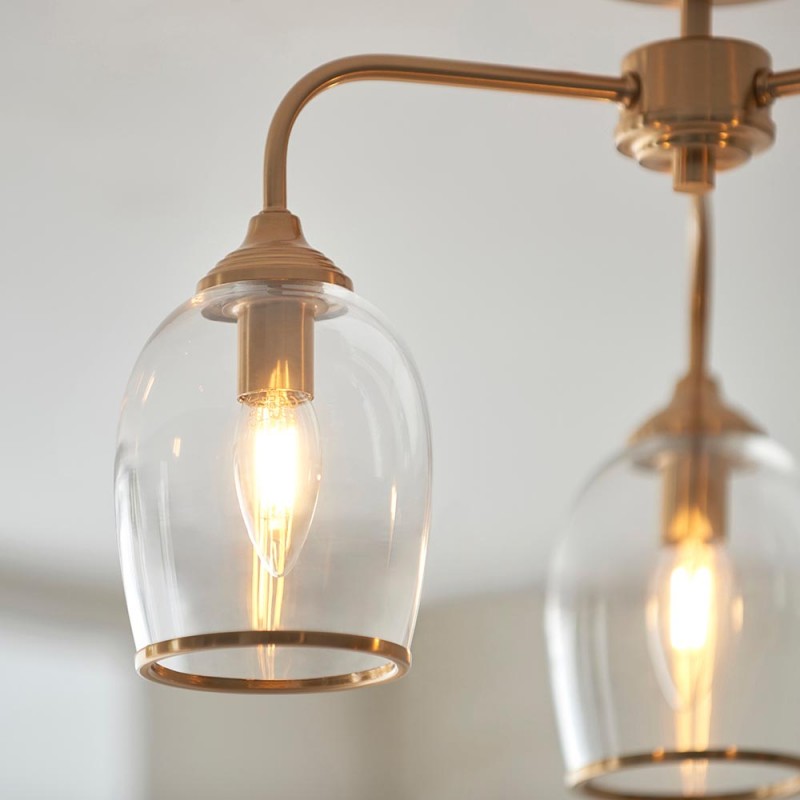 - Ashcroft - Brushed Aged Brass 3 Light Semi Flush with Clear Glass Endon-120616 - Ashcroft - Brushed Aged Brass 3 Light Semi Flush with Clear Glass