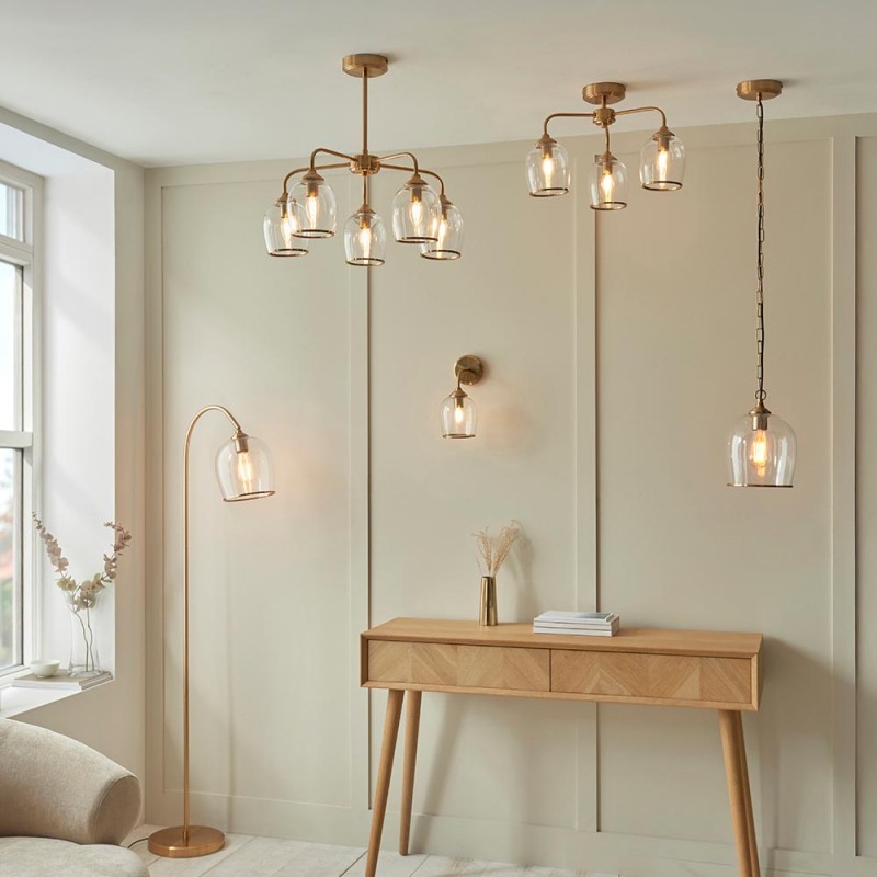 - Ashcroft - Brushed Aged Brass 3 Light Semi Flush with Clear Glass Endon-120616 - Ashcroft - Brushed Aged Brass 3 Light Semi Flush with Clear Glass