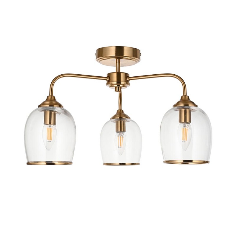 - Ashcroft - Brushed Aged Brass 3 Light Semi Flush with Clear Glass Endon-120616 - Ashcroft - Brushed Aged Brass 3 Light Semi Flush with Clear Glass