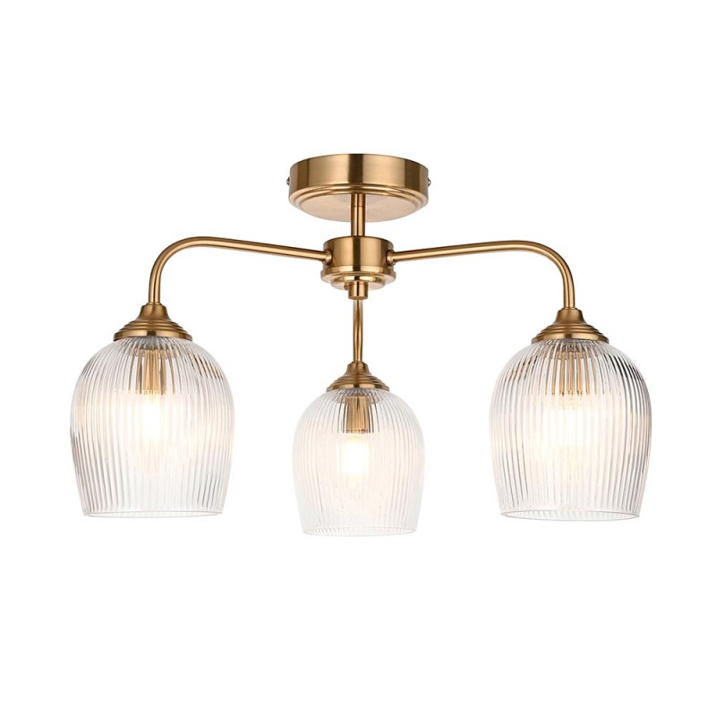 - Ashcroft Ribbed - Brushed Aged Brass 3 Light Semi Flush with Clear Ribbed Glass Endon-120617 - Ashcroft Ribbed - Brushed Aged Brass 3 Light Semi Flush with Clear Ribbed Glass