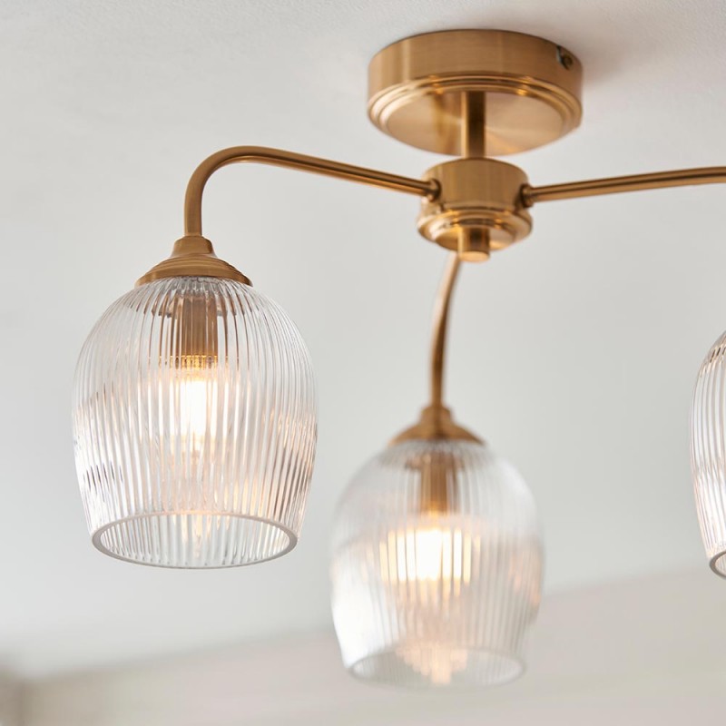 - Ashcroft Ribbed - Brushed Aged Brass 3 Light Semi Flush with Clear Ribbed Glass Endon-120617 - Ashcroft Ribbed - Brushed Aged Brass 3 Light Semi Flush with Clear Ribbed Glass