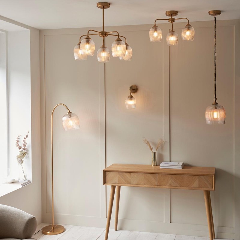 - Ashcroft Ribbed - Brushed Aged Brass 3 Light Semi Flush with Clear Ribbed Glass Endon-120617 - Ashcroft Ribbed - Brushed Aged Brass 3 Light Semi Flush with Clear Ribbed Glass