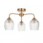 Ashcroft Ribbed - Brushed Aged Brass 3 Light Semi Flush with Clear Ribbed Glass Ashcroft Ribbed - Brushed Aged Brass 3 Light Semi Flush with Clear Ribbed Glass